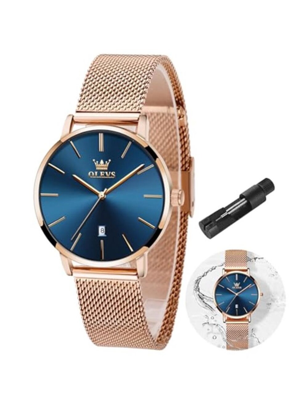 Women Watch, Quartz Stainless Steel Mesh Band Diamond Luminous Date
